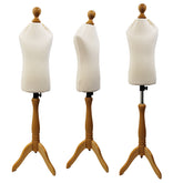 Children Kids Age 2-4 Tailors Dummy Mannequin, Cream Torso Bust with a Light Wood Tripod Stand
